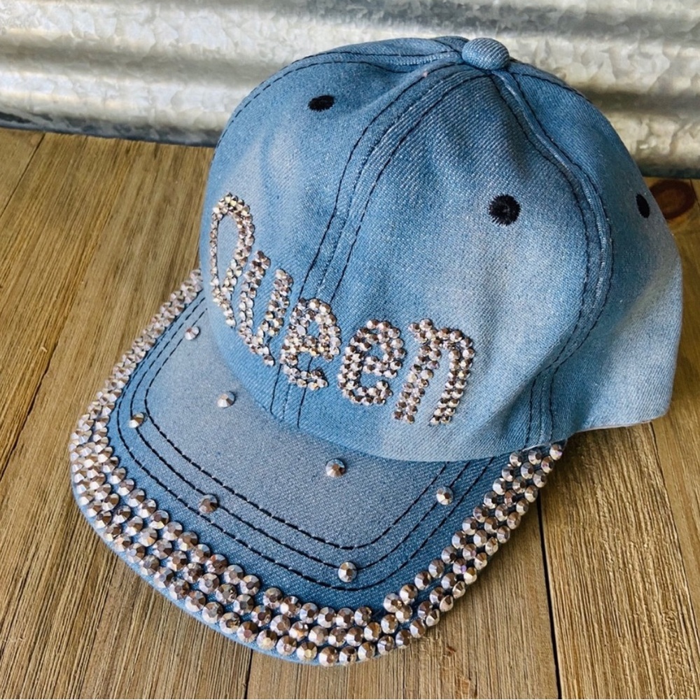 Denim Rhinestone 'Queen' Cap - Picture 2 of 8